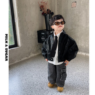 小孩潮 个性 宝宝春秋款 2024韩系男童帅气皮衣儿童秋装