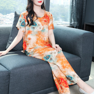 宽松印花女款 新品 中年妈妈棉绸女士睡衣大码 2025春夏季 绵绸家 新款