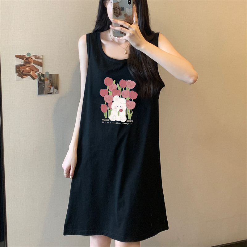 新品清凉快粉色性感睡衣女纯欲风背心吊带睡裙夏季可外穿中长款连