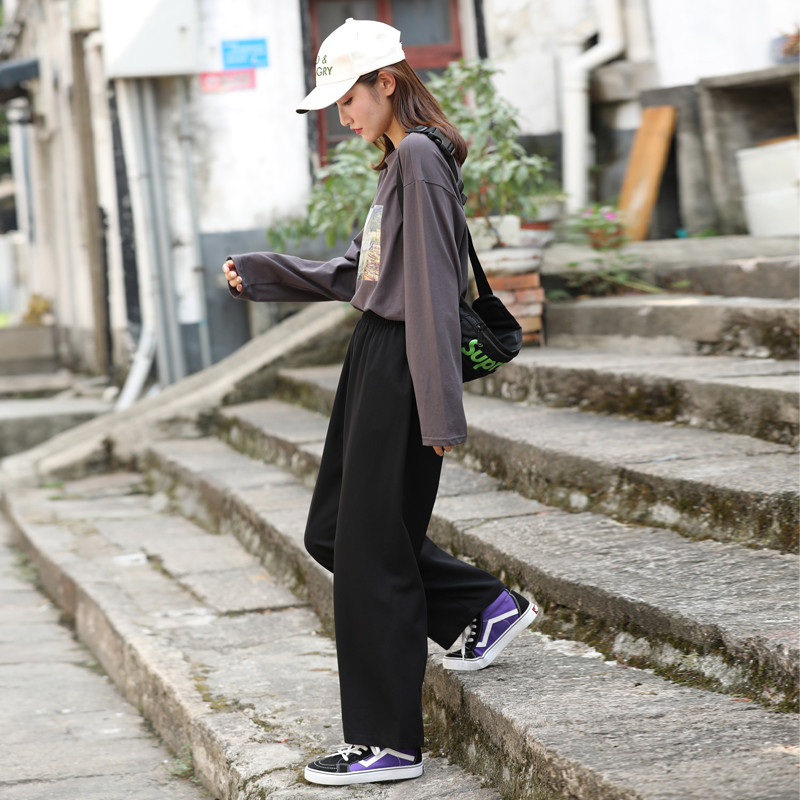 黑色女2025新款垂坠感裤秋冬小个子休闲阔腿大码女裤九分