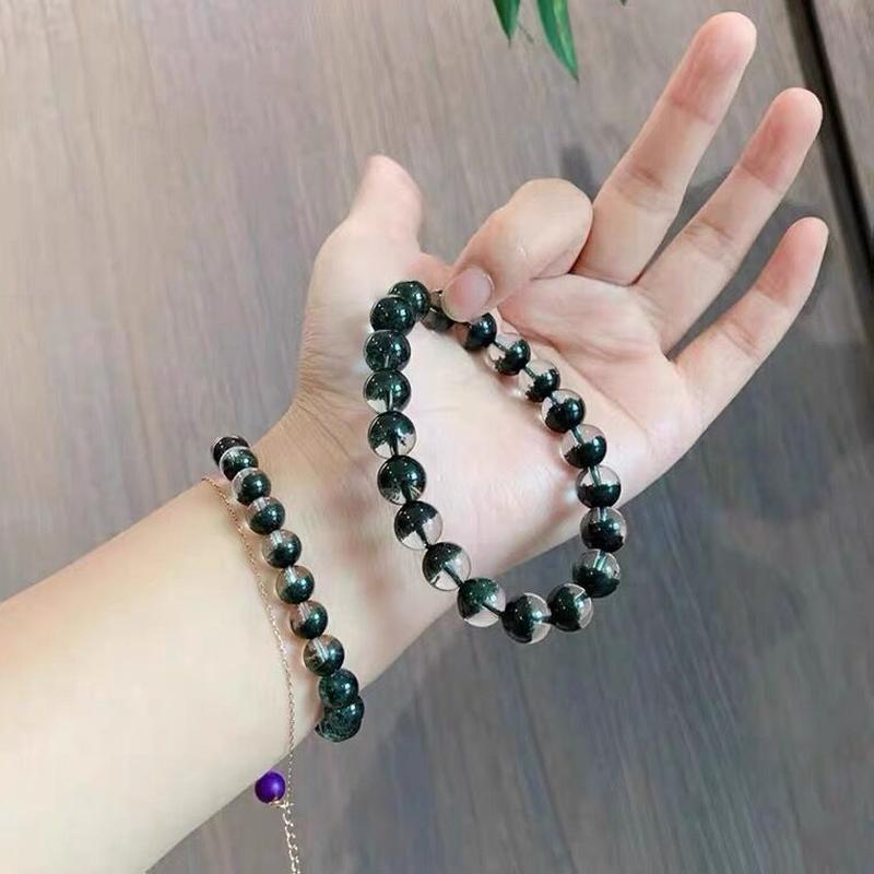天然巴西绿幽灵聚宝盆手链半盆墨绿色水晶手串千层山金字塔处理