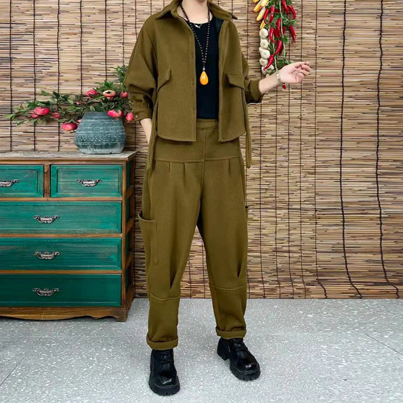 秋装新款休闲大码套装年轻时尚减龄显瘦裤两件套