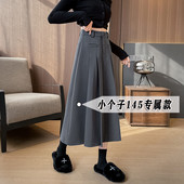 145xxs小个子春秋新款 压褶假口袋A字中长款 伞裙女