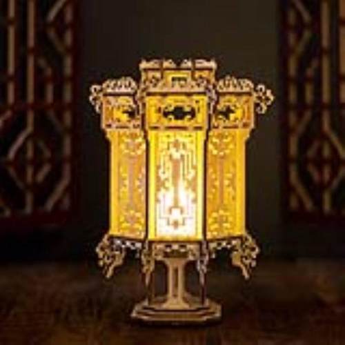 木制DIY手工拼装发光走马灯中式宫廷花灯积木拼图摆件