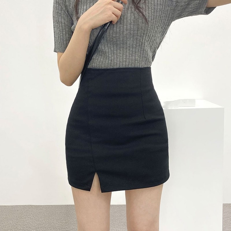 辣妹女夏季新款a字裙包裙显瘦裹身裙黑色包臀