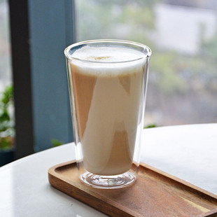 双层高硼硅玻璃杯拿铁咖啡杯V型杯子耐高温不烫手隔热水杯400ml
