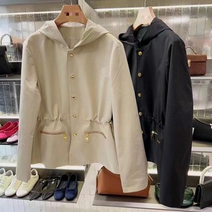 上身巨好看 百搭显瘦两色连帽风衣防皱耐磨 早秋抽绳收腰女