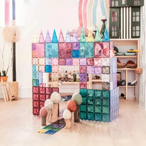 嘟嘟宝dudubao婴儿磁力片大尺寸发光球摩天轮99片彩色滚球管道适