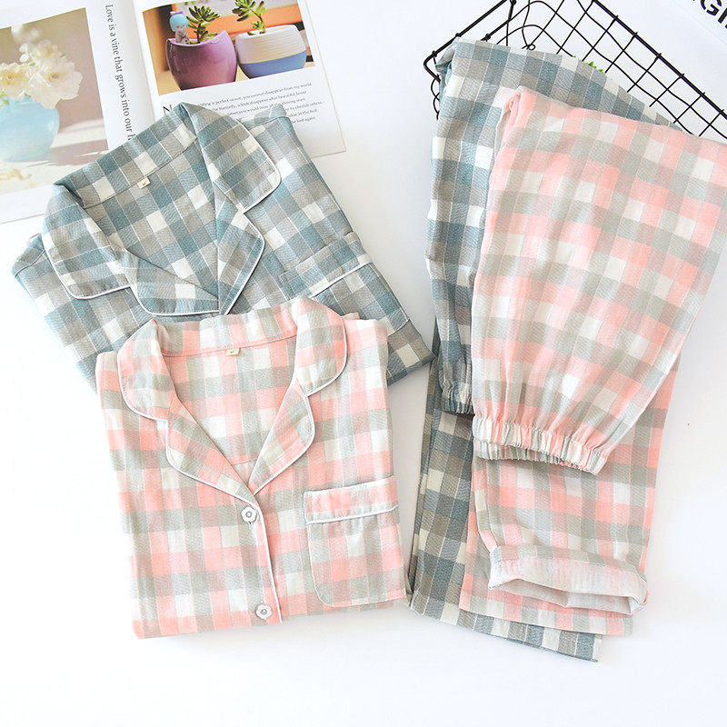 韩版情侣睡衣纯棉纱布春秋季全棉睡衣女款男士薄款秋冬家居服套装