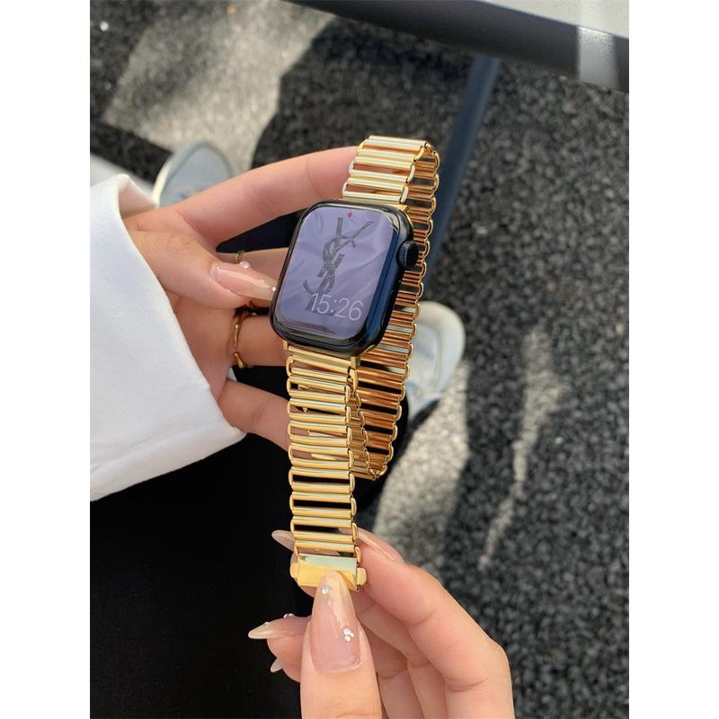 适用applewatch苹果手表s8表带不锈钢镂空新款设计iwatch4567代se