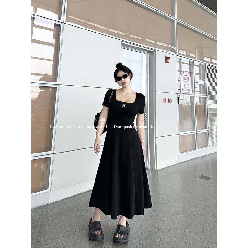 黑泽玄七2025春季新款胖mm通勤收腰显瘦字母刺绣a字女