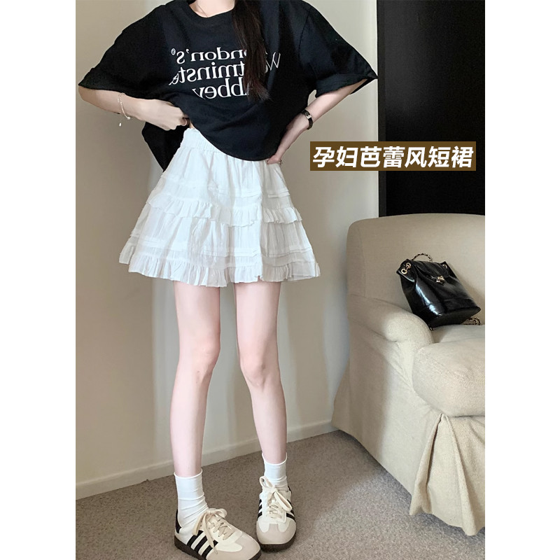 孕妇蕾丝蛋糕夏季新款休闲显瘦A字裙托腹白色宽松百搭