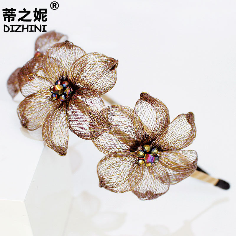新款铜丝发夹韩国发箍防滑发卡立体花朵压发头箍甜美发窟发饰品