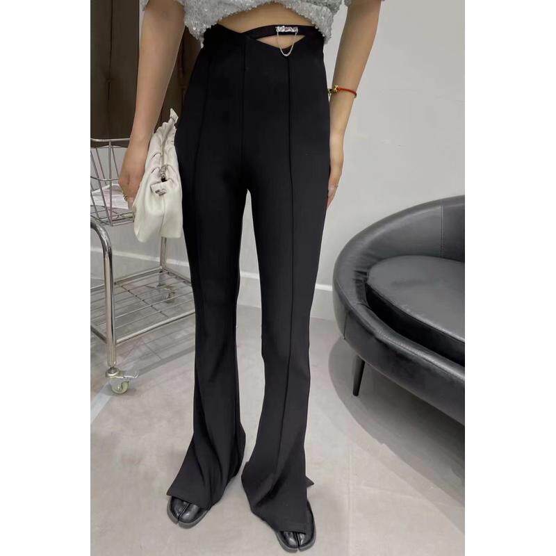 女春夏季2023新款显瘦面料西裤小个子小黑裤微喇裤