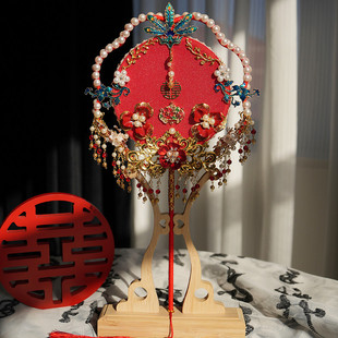 新娘团扇diy材料包红色重工双面成品手工喜扇中式结婚出嫁手捧花