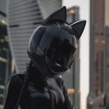 直销摩托车头盔女生电动车猫耳朵全盔四季通用骑士机车头盔ABS