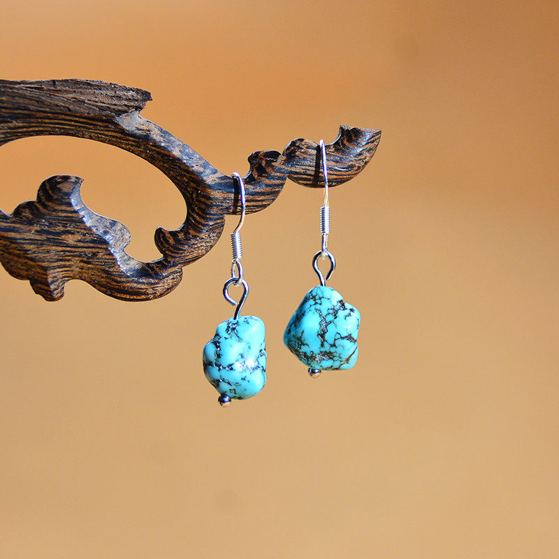 短款小耳坠不对称绿松石耳饰藏式耳环个性原石藏族配饰耳夹民族风,饰品/流行首饰/时尚饰品新,耳饰,淘宝优惠券,粉丝福利购,淘宝优惠卷