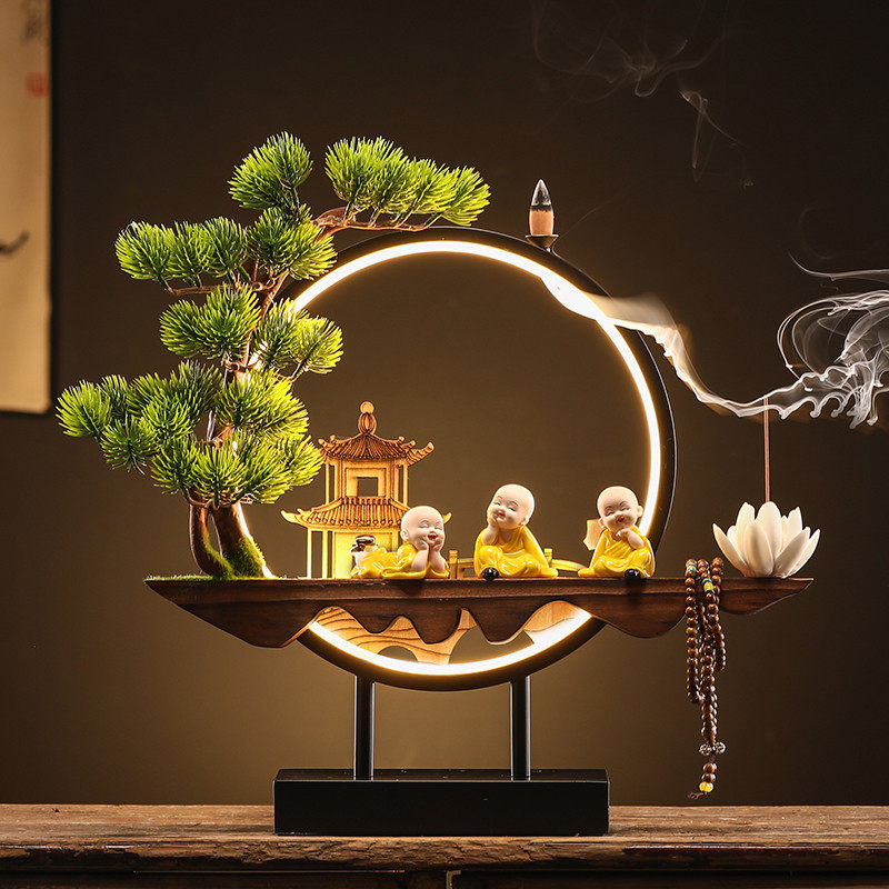 茶宠倒流香创意灯圈禅意小和尚茶桌茶台陶瓷小摆件精品家居装饰品