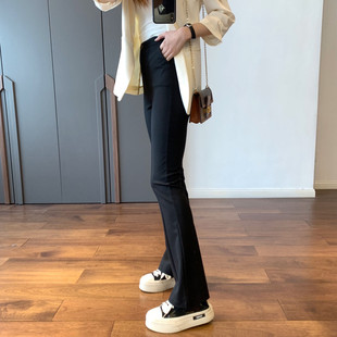 通勤气质显腿长！百搭显瘦中缝挺括弹力小黑微喇裤