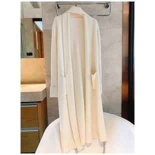 慵懒风 系带浴袍风女加长厚款白色毛衣开衫大衣