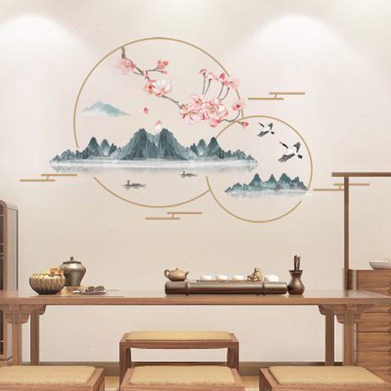 中国风立体墙贴画水墨风景画墙画贴纸客厅电视背景墙壁墙面装饰