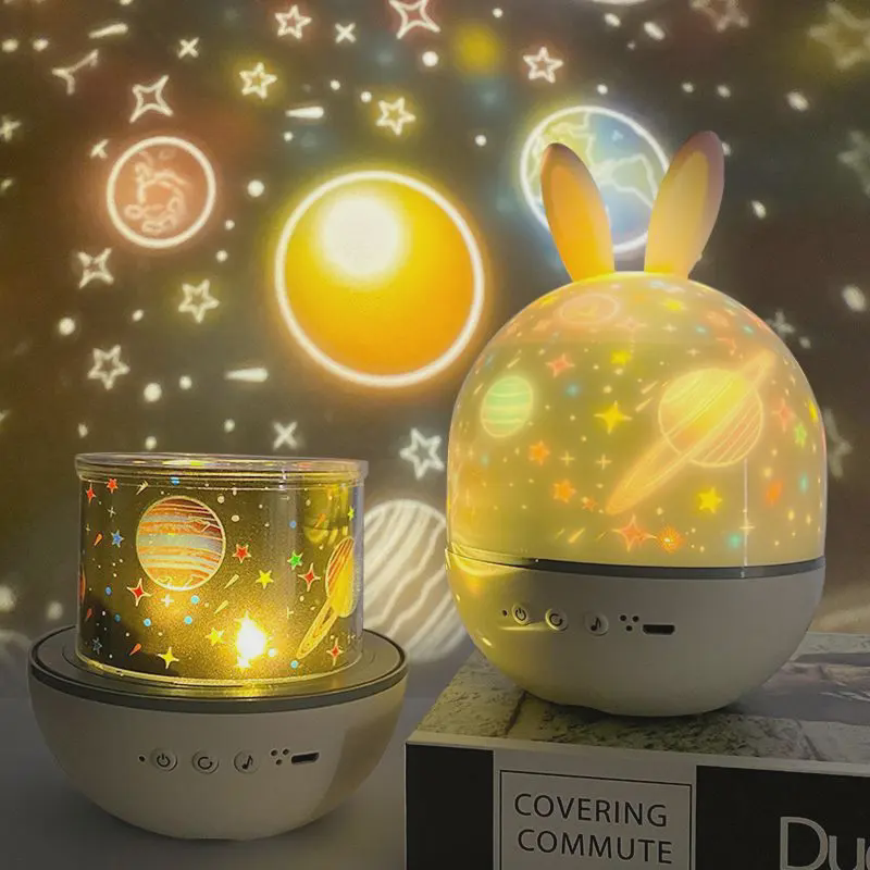 浪漫萌兔星空灯投影仪小夜灯少儿满天星卧室睡眠七彩LED氛围灯ABS