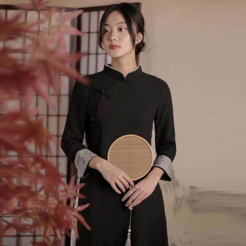 女中国风中式茶艺师工作服采耳佛系春秋款禅修服