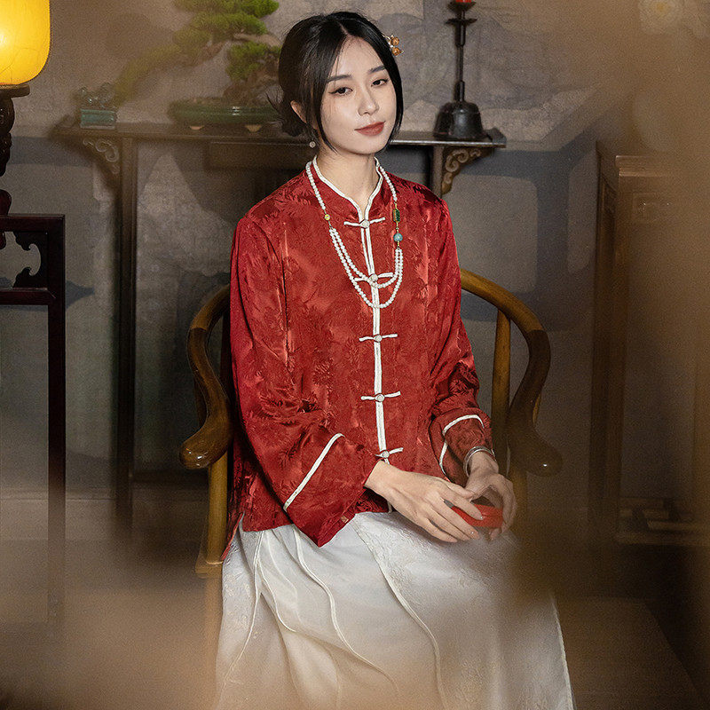 新中式中国风套装提花衬衫春盘扣新娘婚庆回门服