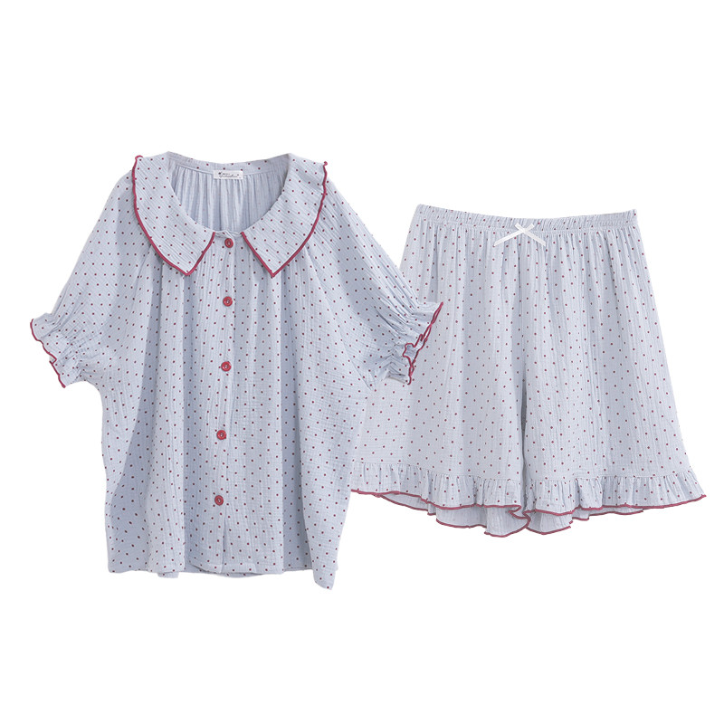 新品睡衣女夏季大码纯棉200斤胖mm娃娃领波点双层棉纱家居服2025