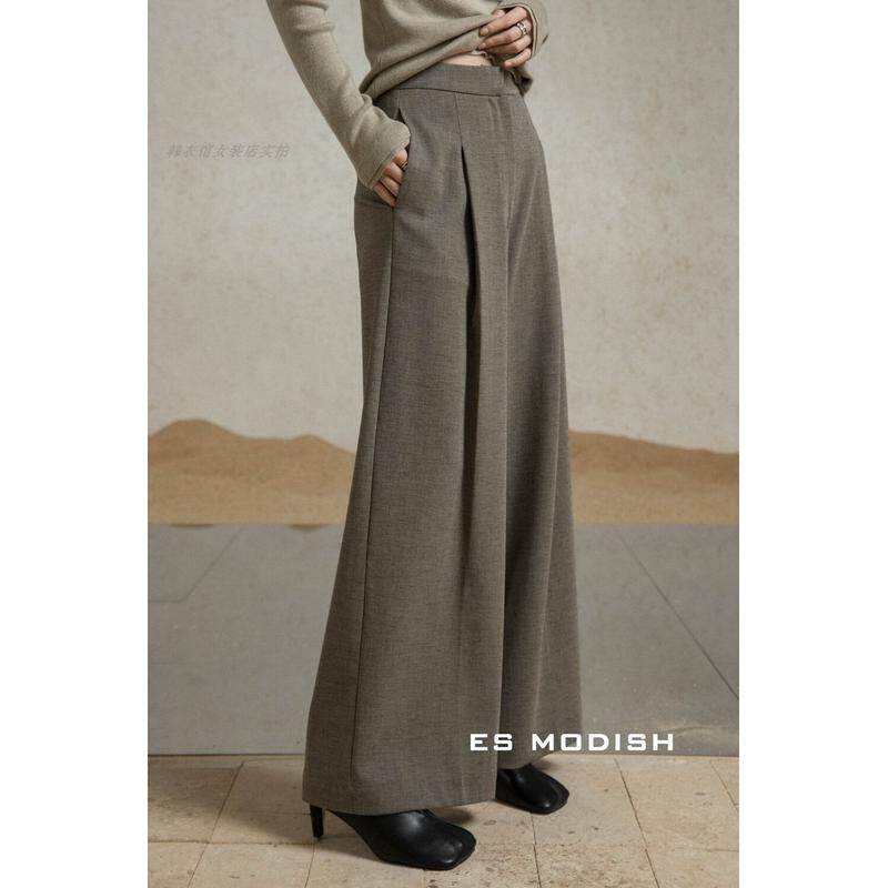 ES设计感英伦百搭休闲西裤女2024秋冬款宽松阔腿直筒长裤