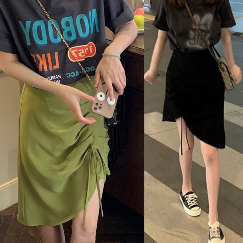 大码抽绳褶皱绑带设计款不规则包臂裙夏胖mm遮肚子a字中裙,女装/女士精品,半身裙,淘宝优惠券,粉丝福利购,淘宝优惠卷