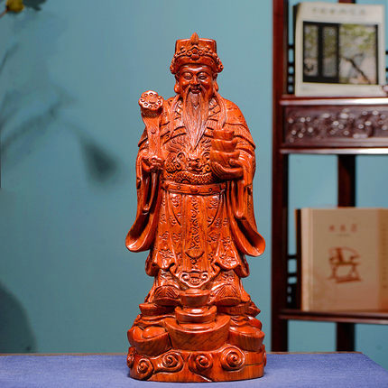 花梨木雕实木财神爷佛像摆件实木雕刻财神到红木工艺家居客厅摆件