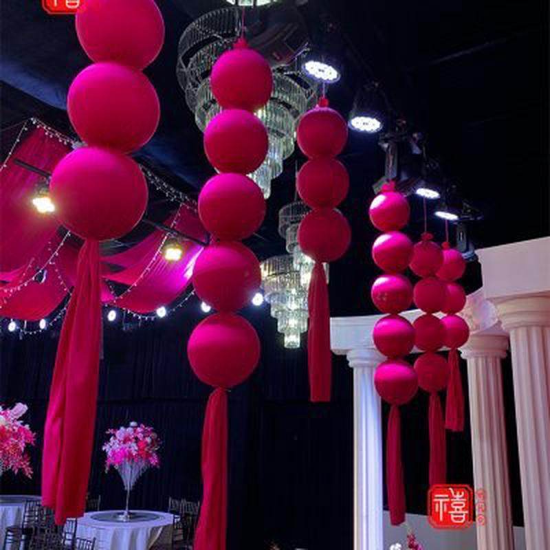 婚庆道具彩色弹力牛奶丝布艺球串背景墙吊饰美陈橱窗装饰泡沫圆球