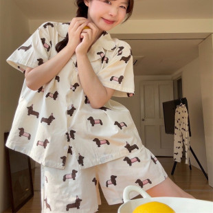 新款 开衫 现货纯棉睡衣女夏季 短袖 家居服 薄款 甜美可爱卡通休闲大码
