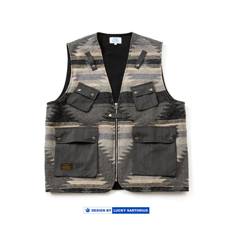 阿美咔叽民族风花纹多口袋工装马甲宽松版型秋冬百搭男,男装,常规马甲,淘宝优惠券,粉丝福利购,淘宝优惠卷