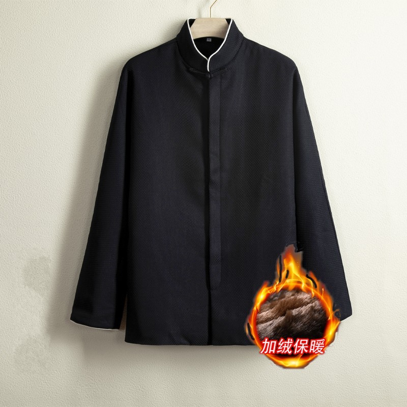 中老年冬季加绒加厚中山装男保暖爸爸装大码棉服