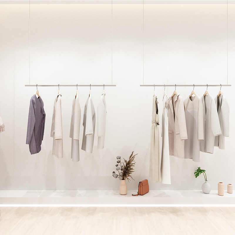 服装店展示架男吊顶悬挂衣架上墙吊架杆子可伸缩绳挂衣架