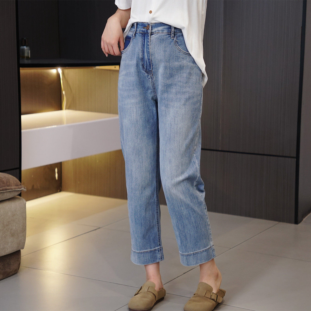 2024新款大码撞色口袋直筒 200斤胖mm可翻边显瘦八分裤,女装/女士精品,大码裤装,淘宝优惠券,粉丝福利购,淘宝优惠卷