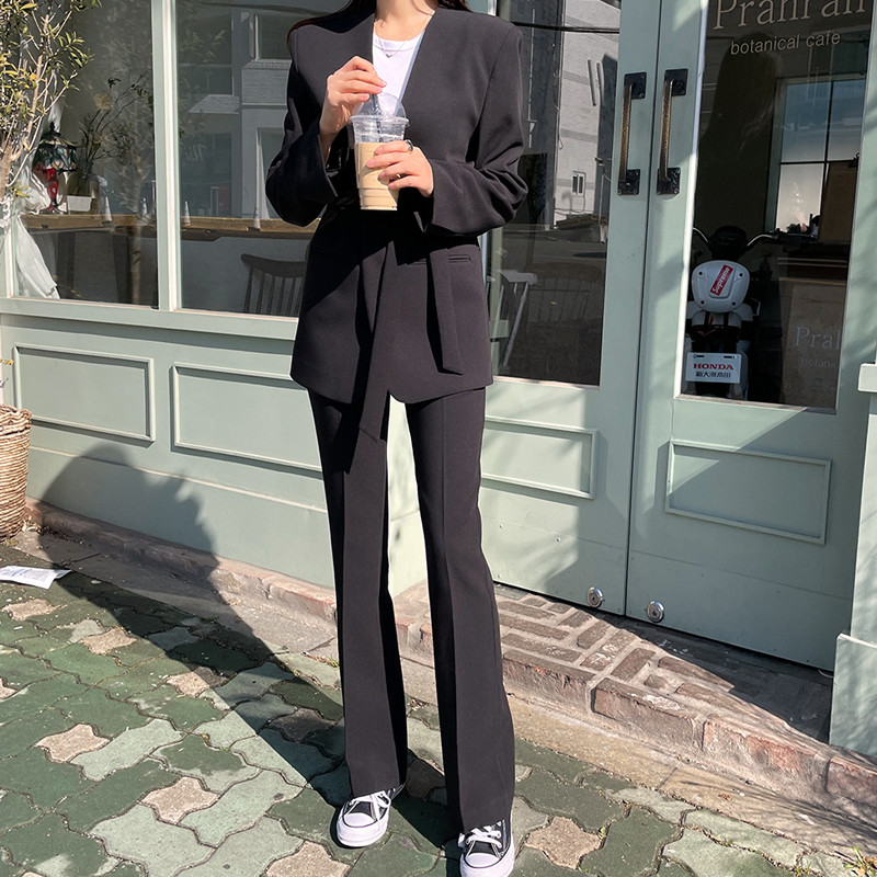 春秋新款韩版休闲侧拉链直筒裤黑色百搭显瘦通勤气质裤女