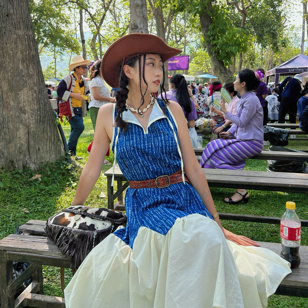猫之旅店度假风印花小众设计感甜美拼接中夏季新品