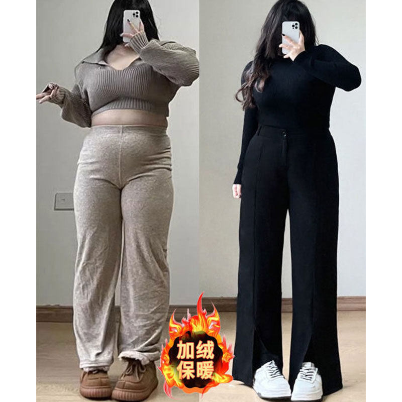 2-300斤胖mm大码秋冬加绒显瘦开叉直筒阔腿裤,女装/女士精品,大码裤装,淘宝优惠券,粉丝福利购,淘宝优惠卷