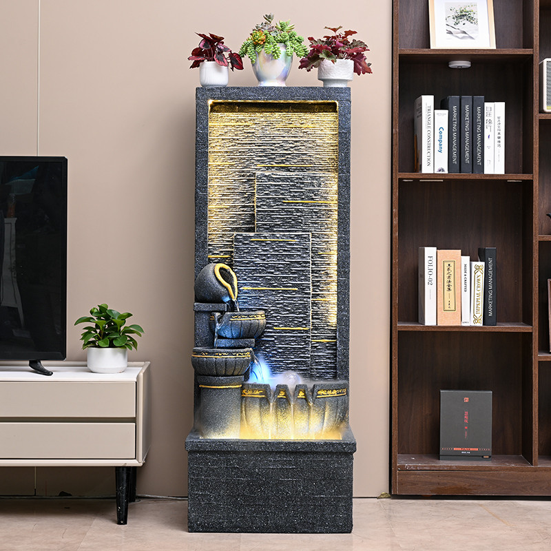 假山流水喷泉招财摆件循环水幕墙风水轮加湿器客厅玄关办公室装饰