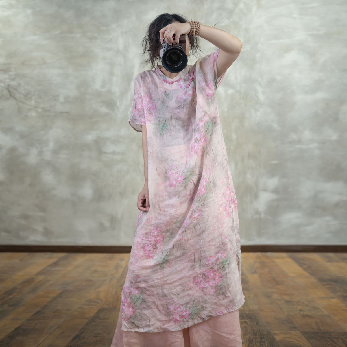 忆绵出品25年新款26011苎麻小飞袖斜襟盘扣茶服