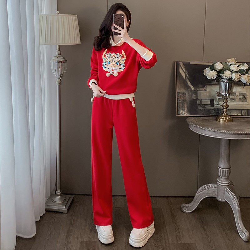 2025春秋季新款长袖中式国风刺绣套装女洋气宽松连帽两件套裤,女装/女士精品,派克服,淘宝优惠券,粉丝福利购,淘宝优惠卷