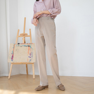 春秋新款米色直筒裤女窄版阔腿裤韩版显瘦直筒拖地西裤