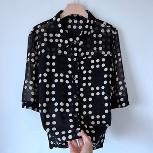 妈妈装夏款时尚雪纺衬衫洋气中年妇女衬衣中老年人七分袖薄服