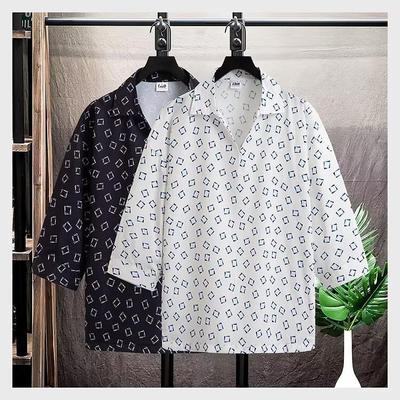 高级感垂感衬衫男短袖夏季薄款冰丝休闲免烫七分袖潮流痞帅衬衣服