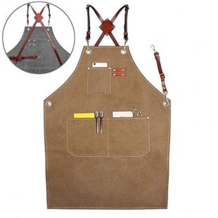 高级全棉防水围裙冬季美发师咖啡店餐饮专用厚帆布男士背带工作服