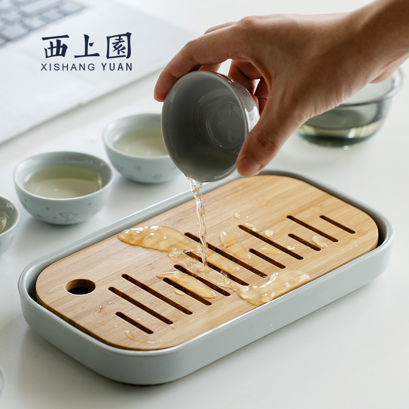 陶瓷小号储水茶盘方形壶承壶托小干泡盘泡茶台沥水盘茶海小型办公