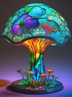 魔幻led七彩蘑菇灯摆件创意家居usb插头夜光装饰品树脂雕像婚庆